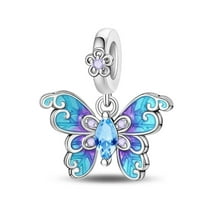 KUNSIR 925 Sterling Silver Charm AAA CZ Iridescent Butterfly Charm For Bracelets