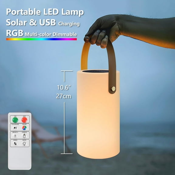 Postlucky Solar Cordless Table Lamps Rechargeable, 10" Portable Outdoor Battery Bedside Table Lamp for Bedroom Living Room