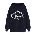 thumbnail image 1 of Plus Size Casual Comfort Women's Cozy Sweater Sport Plus Size Casual Comfort Hooded Fleece Sweater Heart Pattern Printed Women's Hooded Pocket Drawstring Sweater, 1 of 4