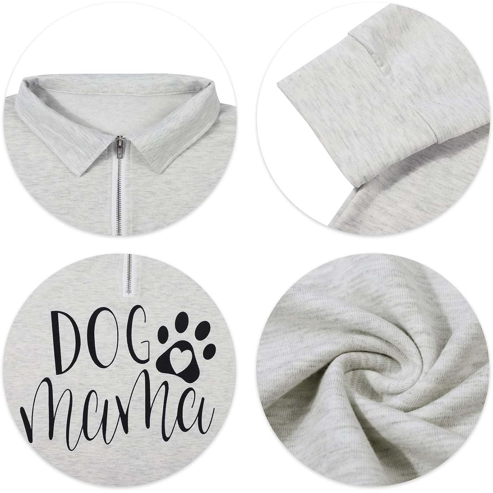 Womens Quarter Zip Loose Fit Pullovers Trendy No Hood Sweatshirts Long Sleeve Dog Mama Letter Printed Tshirts Causal Fall Going out Graphic Tee Tops Light Gray 0722*sweatshirts XL