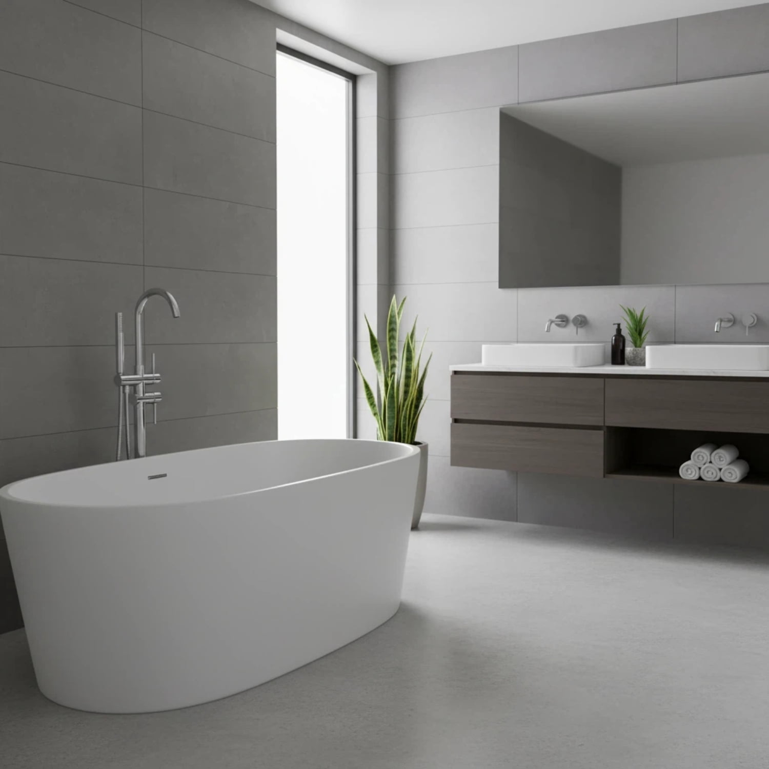 ROOMISLAND Floor Mount Bathtub Faucet Freestanding Tub Filler Standing High Flow Shower Faucets Shower Mixer Taps, with Handheld Shower, Silver