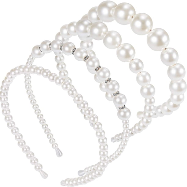 Diademas de perlas TANGJMXG 4 piezas de diamantes de imitación blancas