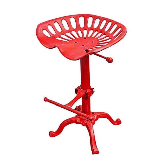 NACH Vintage Metal Tractor Seat Stool, Pedestal Base, Adjustable, Red