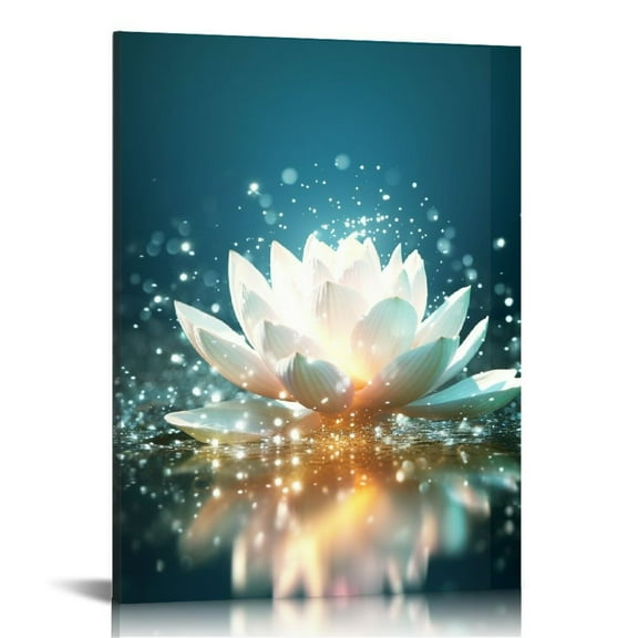 COMIO Blue Lotus Flower Wall Art Zen Decor Spiritual Meditation Yoga Magic Pictures for Bedroom Bathroom Home Decoration Canvas Stretched and Framed Ready to Hang 16x20 Inch