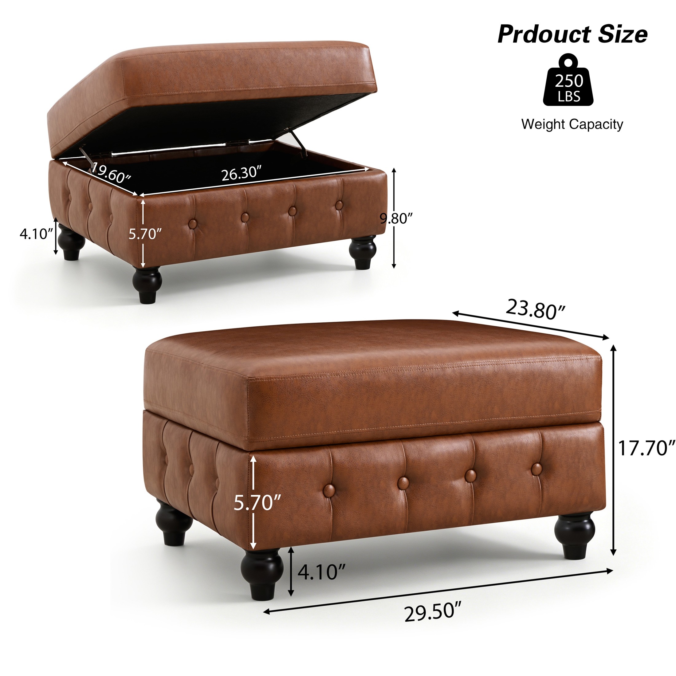 Christopher Knight Home Modern Rectangle Storage Ottoman, Tufted PU Leather Footrest, Wood Legs, Brown