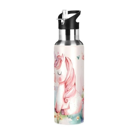 

Water Bottles 20oz Straw Lid Wide Mouth Stainless Steel for School Sport Travel Watercolor Cute Unicorn