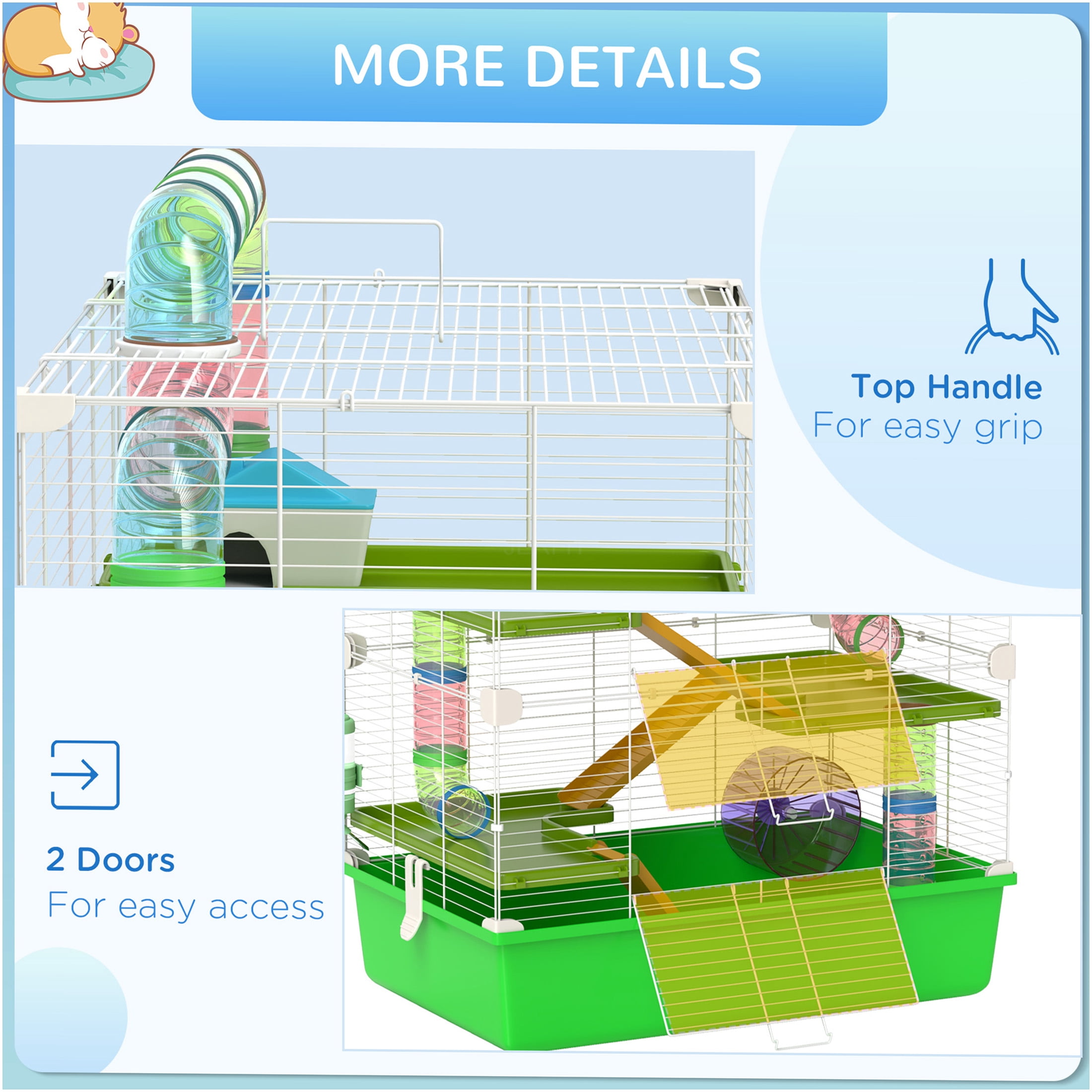 JERFIT 5-Tier Large Hamster Cage with Tubes, Wheel, Water Bottle & Food Dish - Green Steel Habitat for Mice, Rats, Gerbils