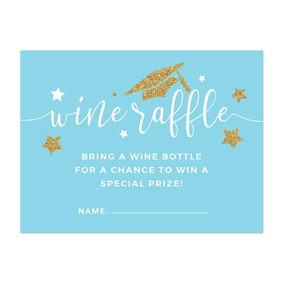 Baby Blue and Gold Glittering Graduation Party, Wine Bottle Raffle Cards, 30-Pack, Games