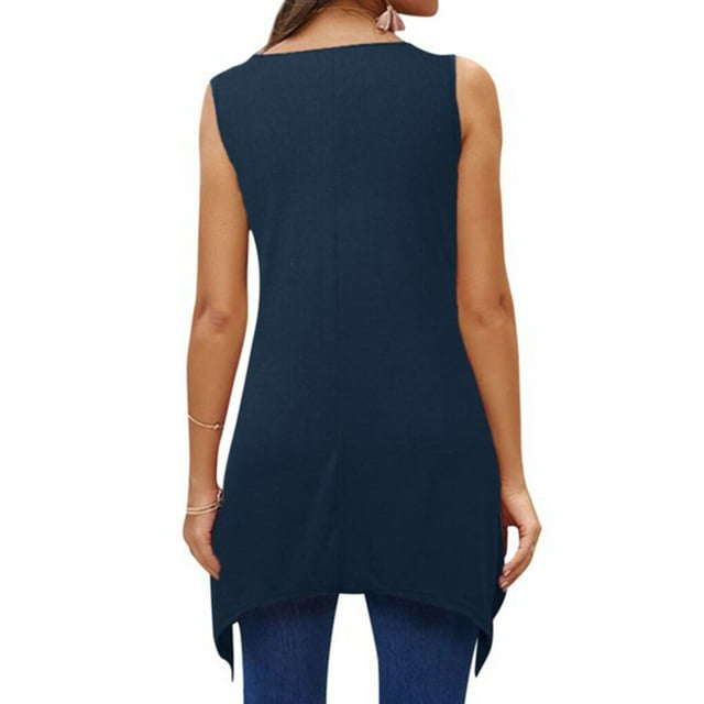 Guardurnaity Camiseta sin mangas de color sólido con cuello y dobladillo irregular Prendas para la parte del cuerpo Azul marino S