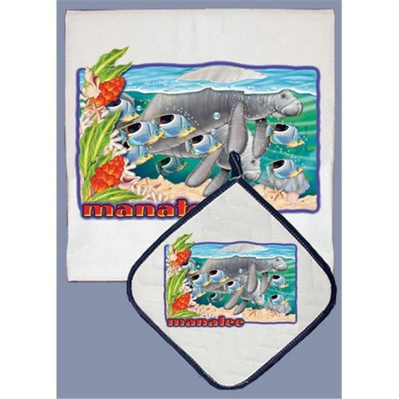 Pipsqueak Productions DP814 Manatee Dish Towel And Pot Holder Set