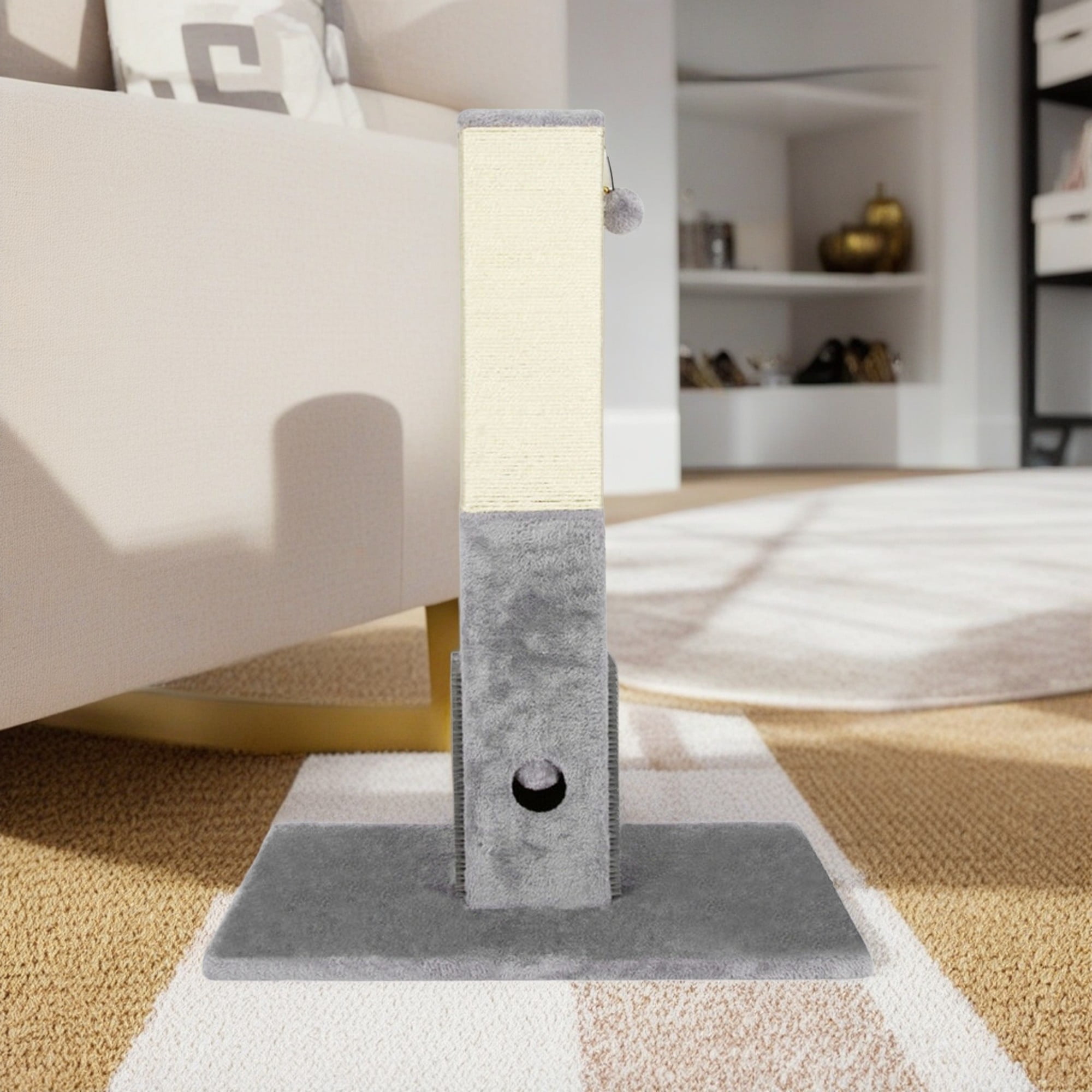 Kadyn 31" Cat Scratching Post for Large Cats with Sisal Rope and 2 Plush Ball, Indoor Square Cat Scratcher Tower Furniture, Gray