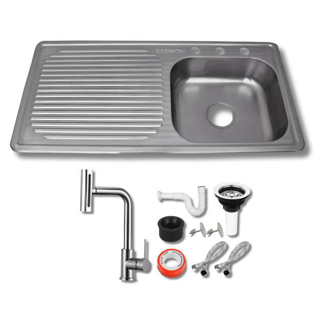 Fregadero Tarja para Cocina Acero Inoxidable De Empotrar 100x50cm (con Kit) - Escurridor Izquierdo