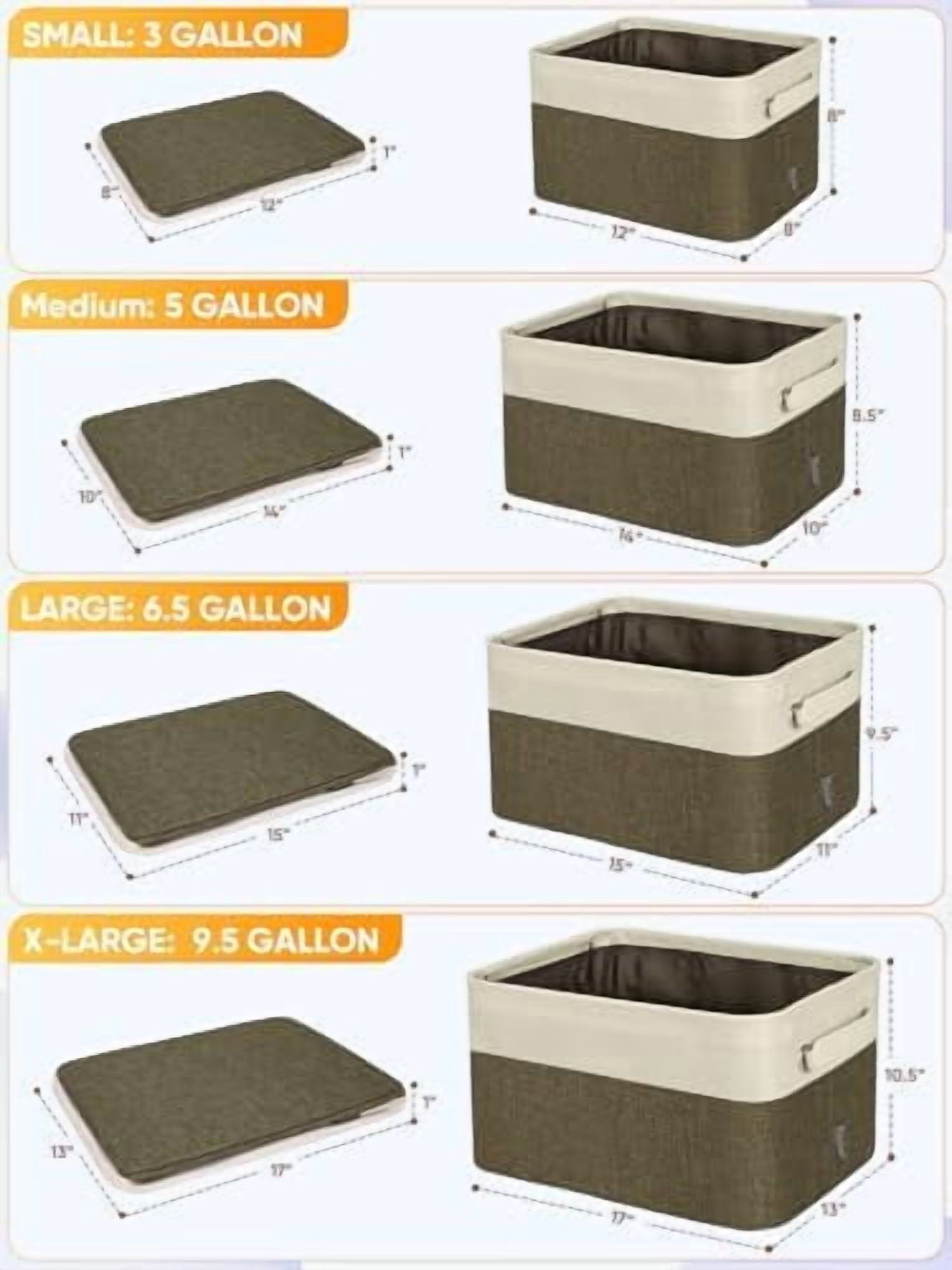 1 Pack Fabric Storage Bins for Shelves, Linen Storage Baskets for Organizing, Decorative Closet Bins for Clothes, Home (Brown, 14''x10''x8.5'')