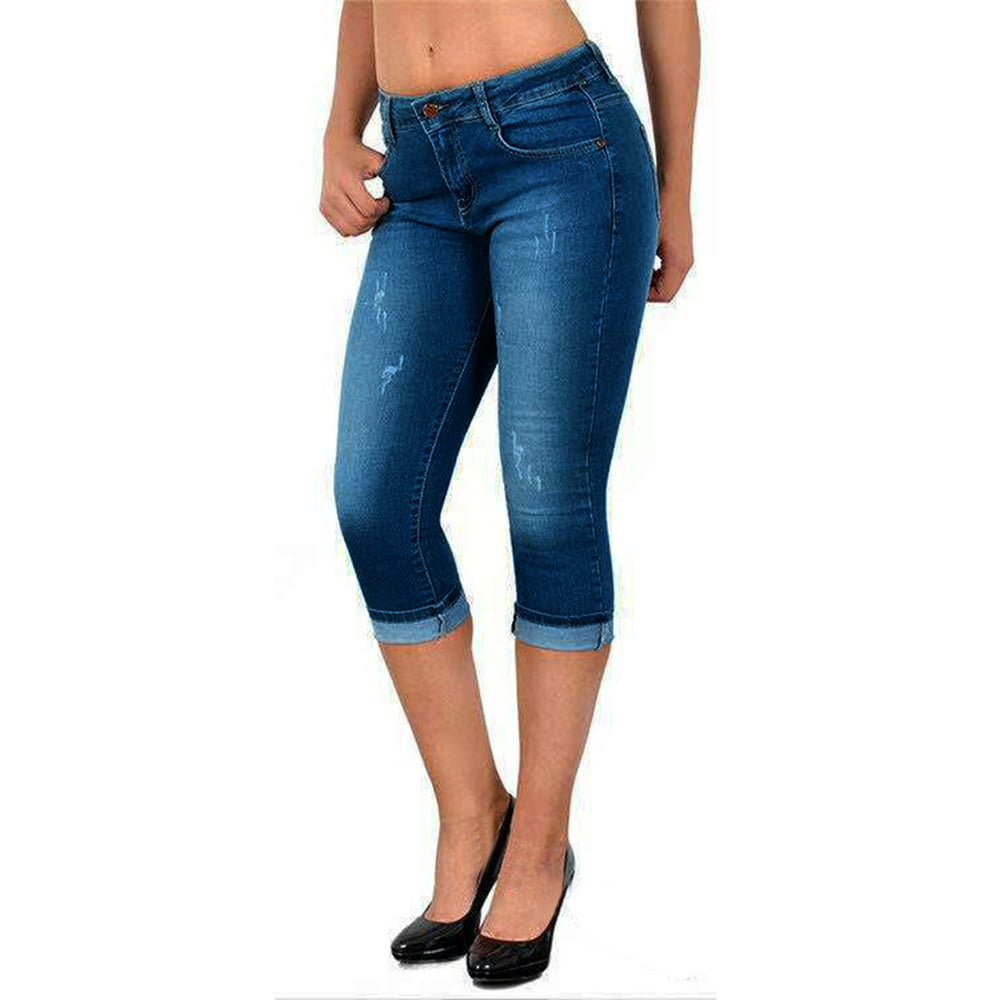 LAPA - LAPA Women Low Rise Skinny Jeans Capri Denim Pants - Walmart.com ...