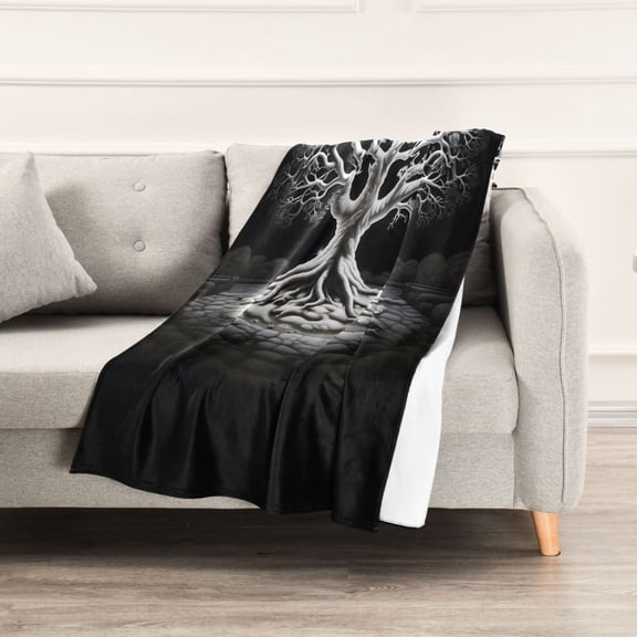 Big Tree in Black and White Throw Blanket 60" x 90" Soft and Warm Blankets for Couch Sofa and Bed