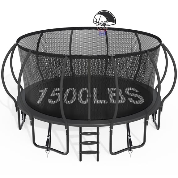 CITYLE 16FT Trampoline with Enclosure Net, Outdoor Trampoline for Kids and Adults, 1500LBS Trampoline with Basketball Hoop, Galvanized Steel Heavy Duty Trampolines with Wind Stakes, Xmas Gift