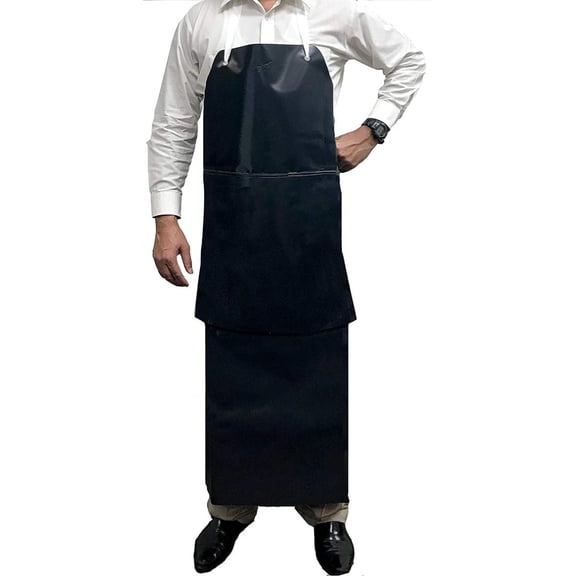 Kleen Chef, Premium PVC Leather Apron, Double Layer Apron, Black (Pack-1)