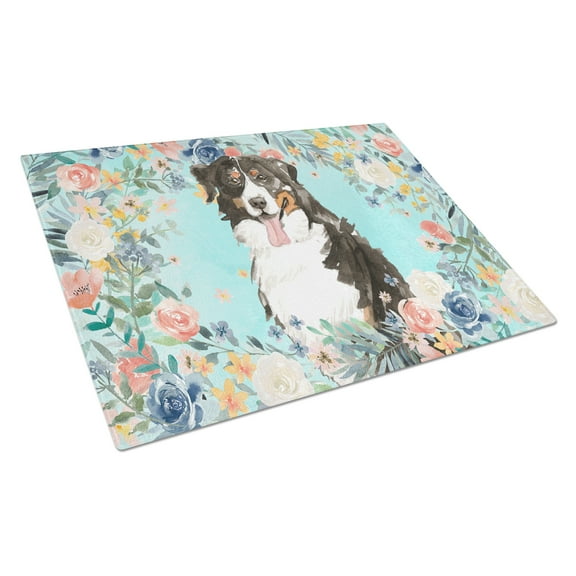 Bernese Mountain Dog Glass Cutting Board Large