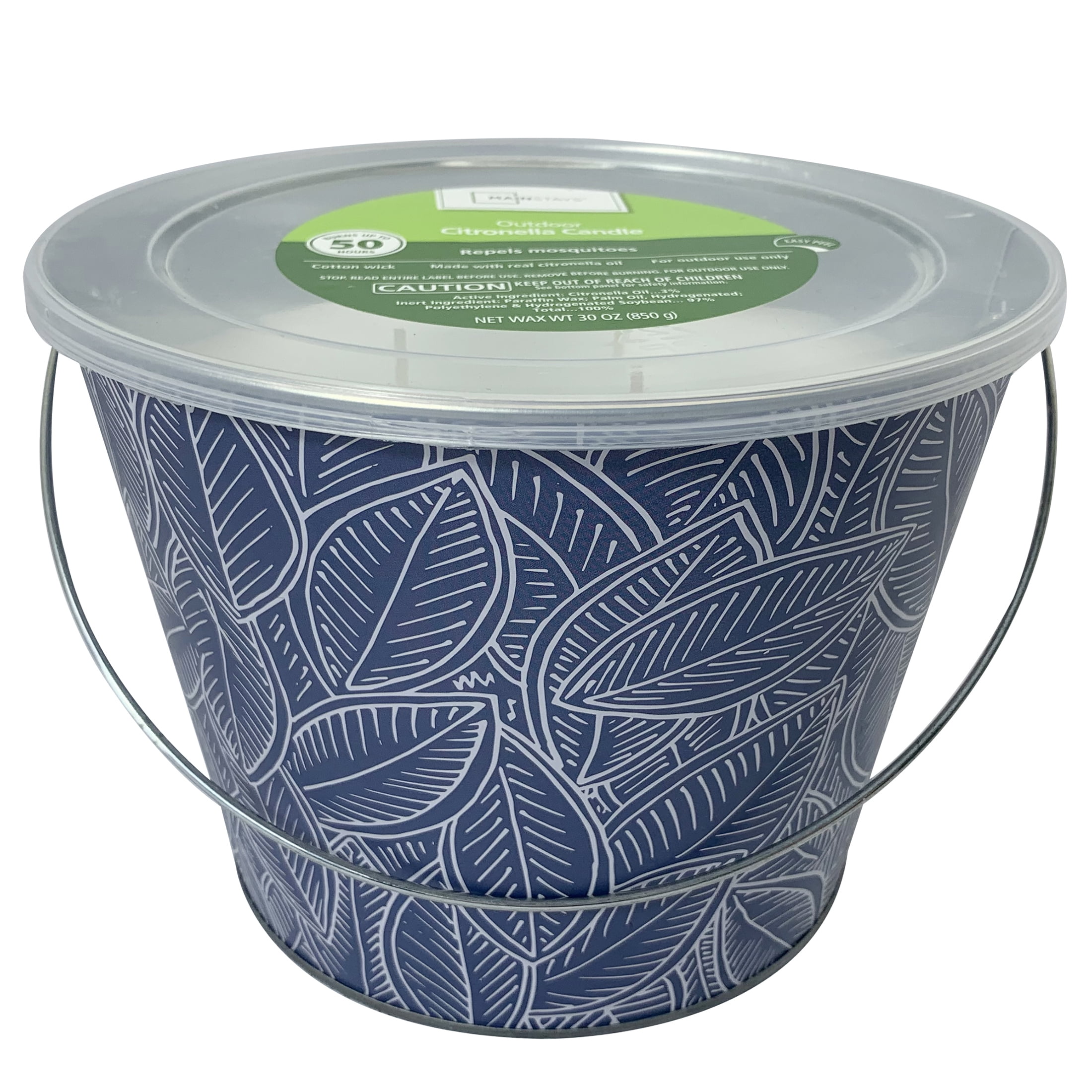 Mainstays 30-Ounce, 3-Wick Leaf Bucket Outside Citronella Candle, Blue