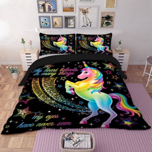 Juego de cama unicornio arco iris