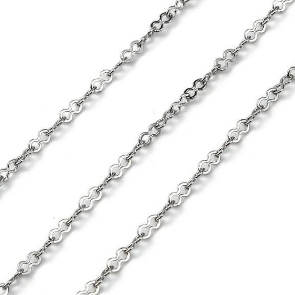 304 Stainless Steel Link Chains Soldered with Spool Stainless Steel color 4x2x0.5mm 10m/roll 304 Stainless Steel