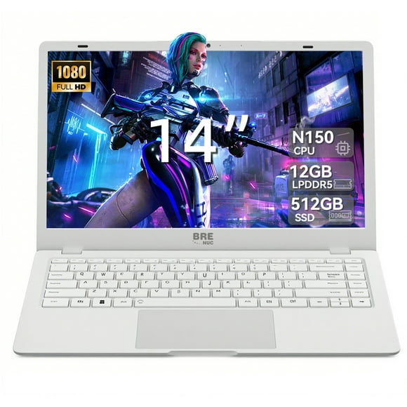 BREB 14" FHD IPS Laptop computer Intel N150 12GB LPDDR5, 512GB SSD, White