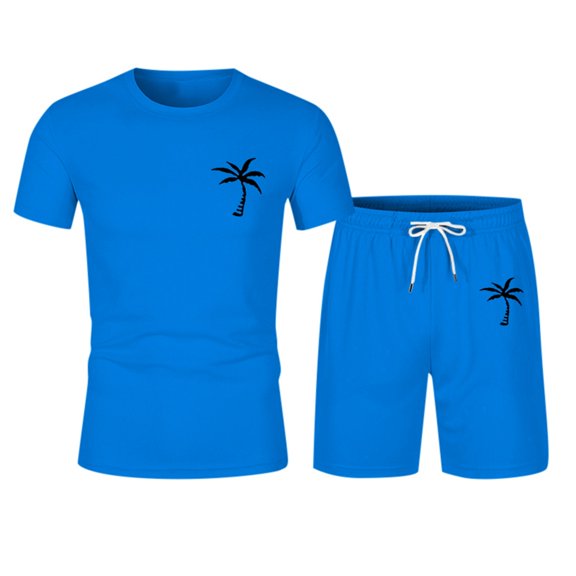 Ierhent Mens 2 Piece Outfits Summer Mens Summer Short Sets 2 Piece Outfits Men's Workout Clothes Athletic Shorts Shirt Set(Light Blue,XXL)