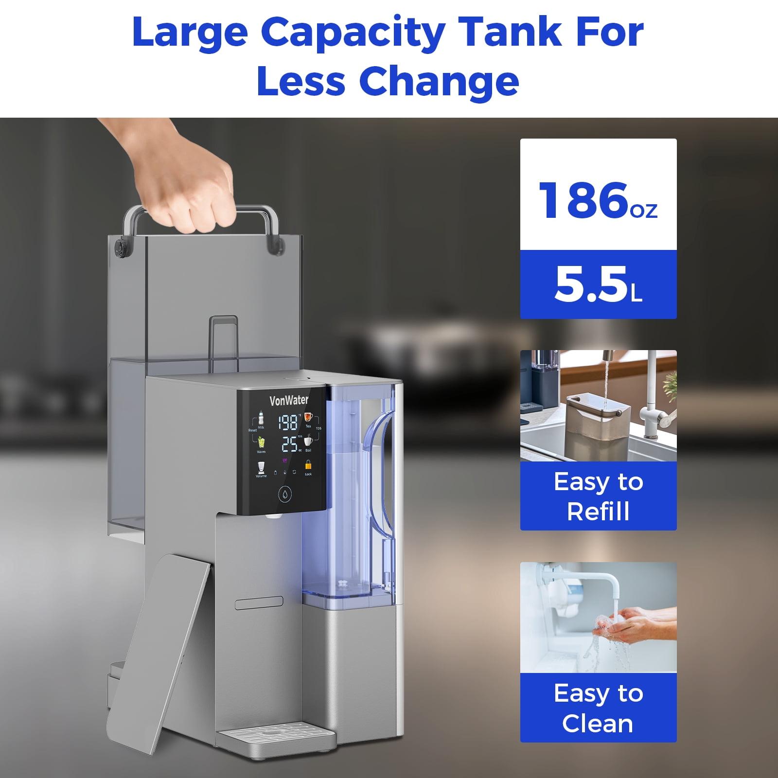 VonWater CT910GH Reverse Osmosis Water Filter Countertop, 3S Instant Hot RO Water Filtration System, 7-Stage Water Purifier Removable Pitcher, NSF/ANSI 372, Reduce TDS PFAS, No Installation