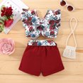 thumbnail image 4 of Odeerbi Baby Girls Boys Clothes Baby Outfits Shirts Sets Toddler Fashion Cute Flowers Print Pleated Flying Sleeves Top Belt Shorts Suit, 4 of 9