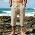 thumbnail image 6 of Mens Linen Capri Pants Loose Lightweight Below Knee 3/4 Pants Drawstring Gym Workout Long Shorts Travel Beach Pant, S, 6 of 9