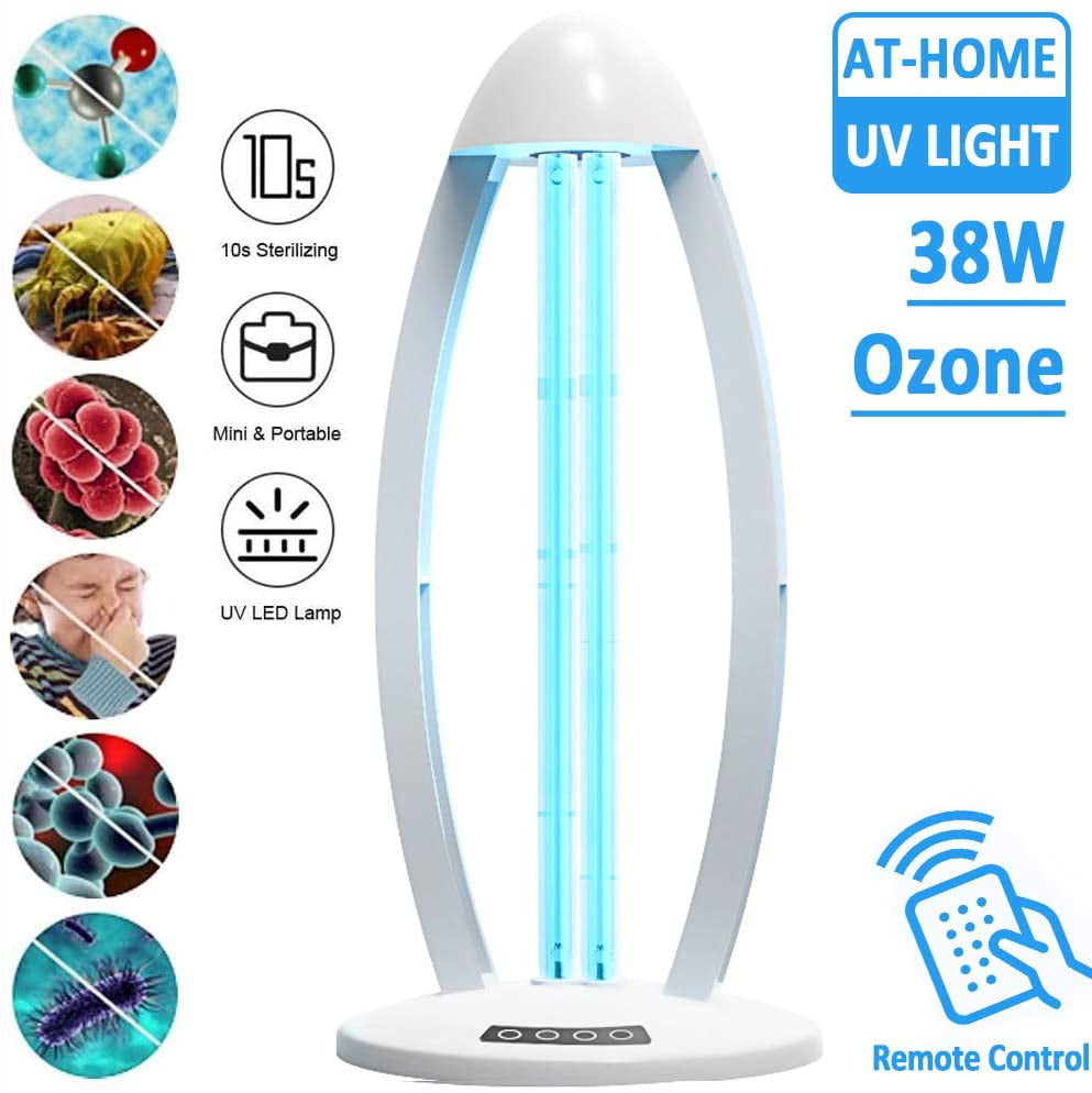 Bathroom U-V-C Ozone Disinfection Light Timer Remote Control Portable LED Quartz Tube 360° U-V Ozone Cleaner for Office PASSION 110V 38W U-V Ultraviolet Disinfection Light 