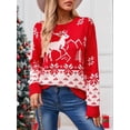 thumbnail image 4 of Tricot Col Rond Automne Hiver pour Femmes Géométrie Ethnique Animale Flocon de Neige Cropped Boho Rouge G, 4 of 10