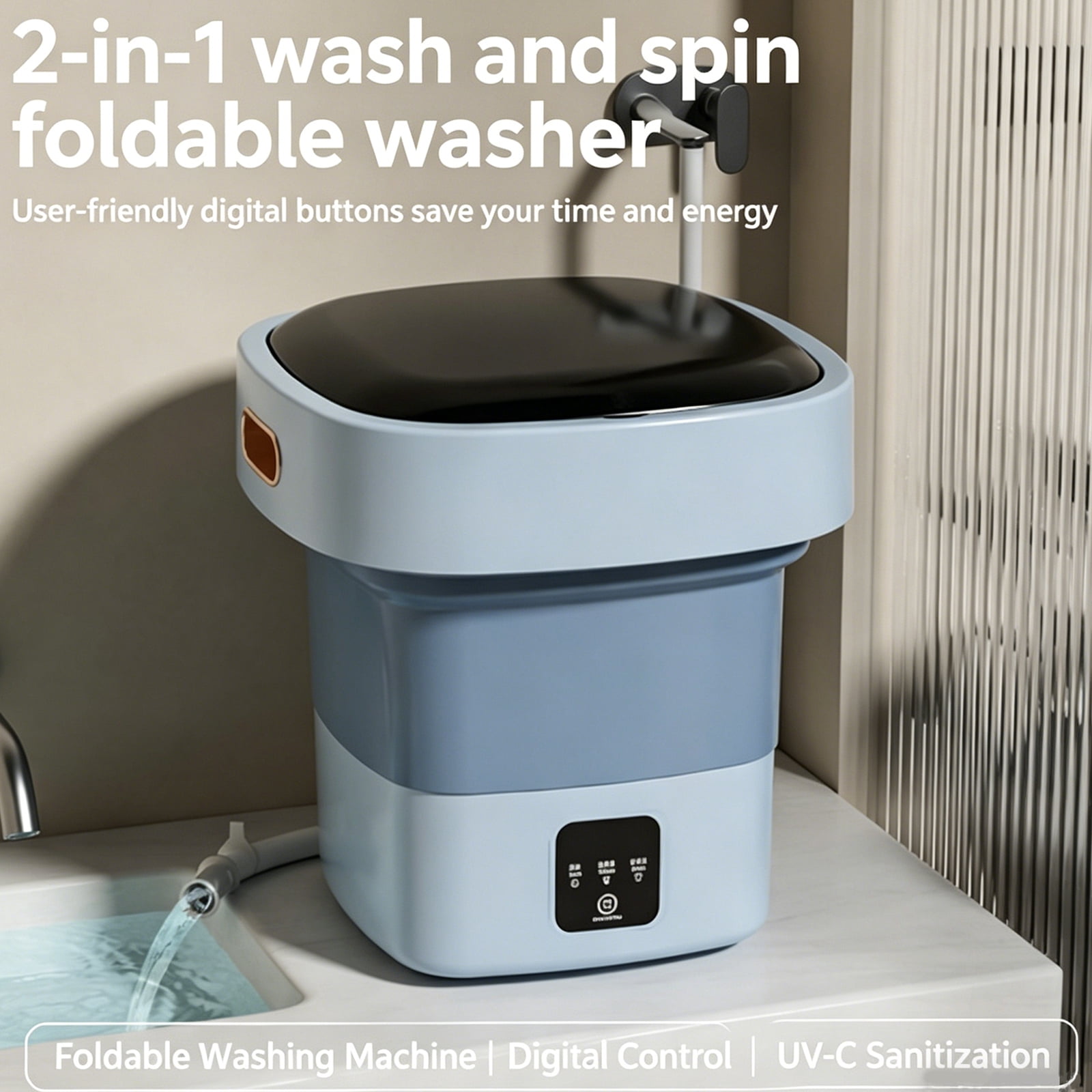 Foldable Mini Washing Machine, Portable Washer with Blue Light for Underwear, Socks & Small Laundry