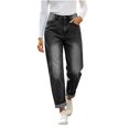 thumbnail image 2 of Karymi Jeans for Women Vintage Loose Straight, High Waist Denim Long Pants, Roll Cuff Wide Leg Trousers with Pockets, 2 of 6