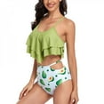 thumbnail image 2 of CNKOO Women‘s Oversize Double Ruffle Swimsuit High Waist Bikini Two Piece Suit Green Leaf Color XL, 2 of 3