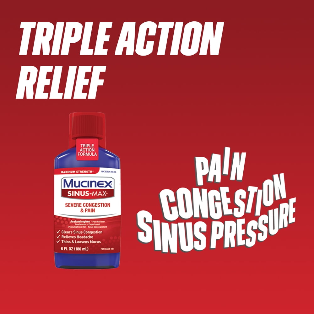 Mucinex Sinus-Max Adult Liquid Severe Congestion Relief, 6 oz {Pack of 6}