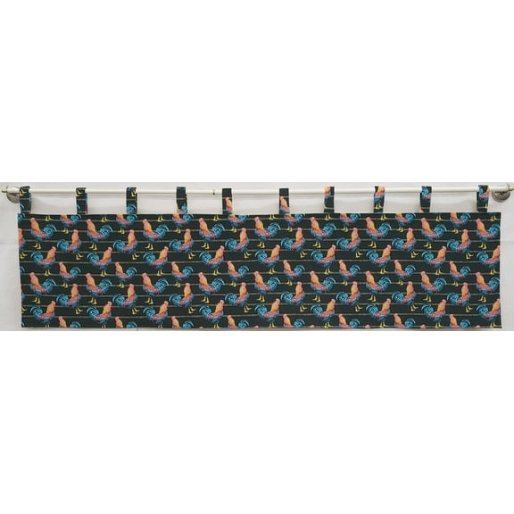 Roosters Tab Top Curtains by Penny's Needful Things (Lined) (24 Inch Long Two Curtain Panels) (Black)