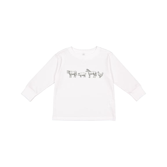 Inktastic Farm Animal Illustration Art Cow Pig Horse Chicken Boys or Girls Long Sleeve Toddler T-Shirt
