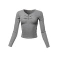 thumbnail image 2 of A2Y Women's Front Button Detail Shirring Long Sleeve V-Neck Knit Top Heather Grey S, 2 of 5
