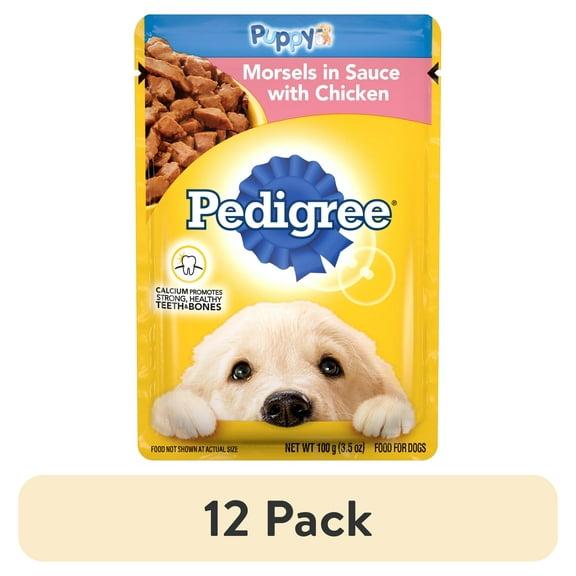 (12 pack) Pedigree Puppy Wet Dog Food Morsels in Sauce With Chicken, 3.5 oz Pouch
