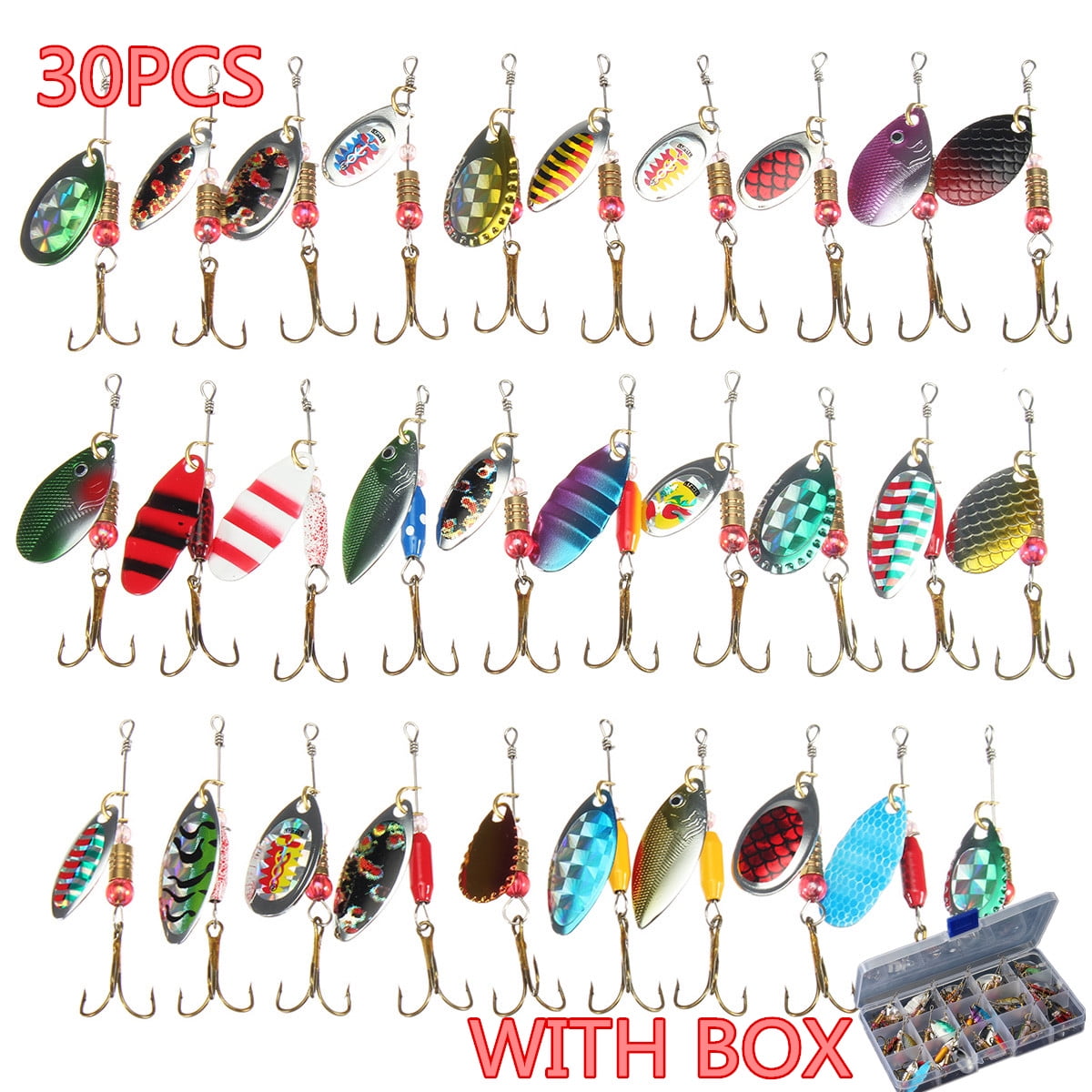 Fishing Lures Metal Spinners Sea Trout Pike Perch Salmon Bass Fishing Tackle 30x 