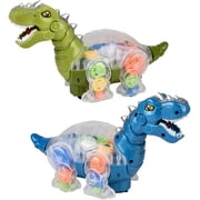 Walking Light-Up Gear T-Rex with Light & Music and Roaring Sound (Green) (9.5) Plastic. Transparent Gear Dino