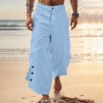 thumbnail image 1 of Puntoco Pantalones casuales largos para hombre Pantalones casuales de moda para hombre con botones de color sólido, cintura elástica, pierna recta con cuerno, largos, 1 of 5