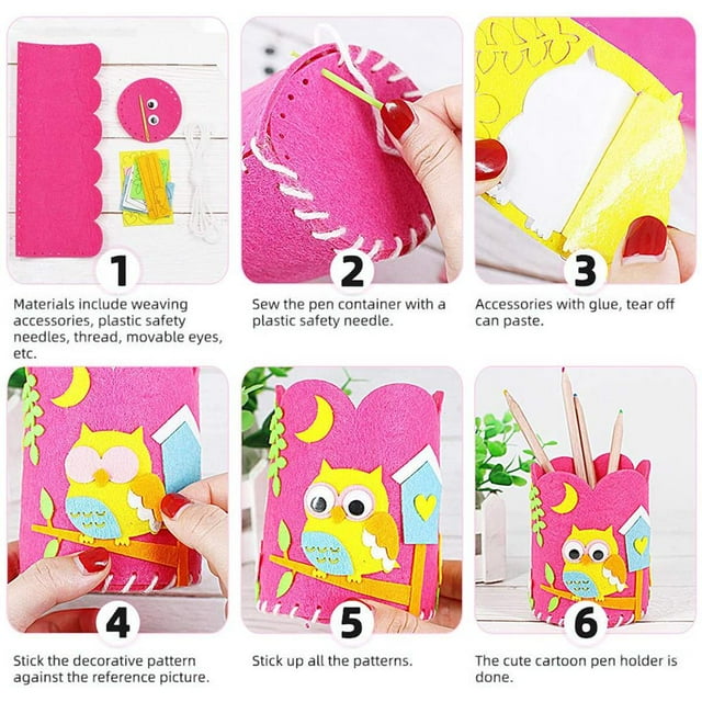 stanreset 6PCS DIY Children Craft Pencil Holder Kids Craft Toy Safety Durable with Sewing Kit Handwork Felt Pencil Case