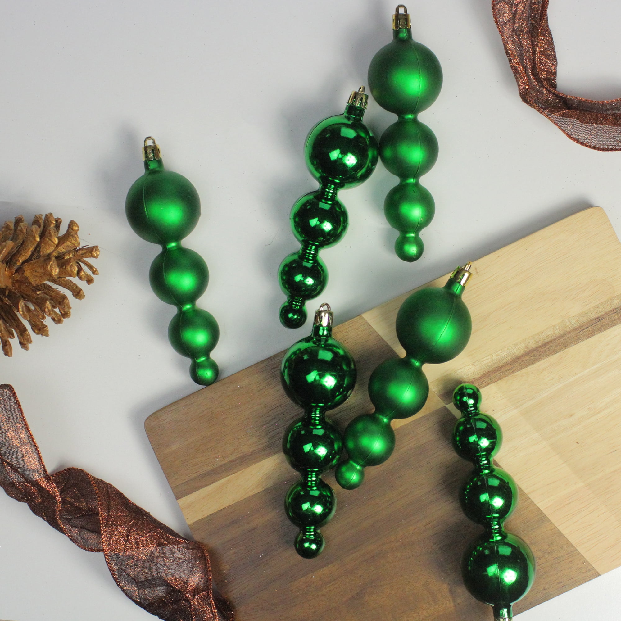 6ct Shiny and Matte Xmas Green Finial Shatterproof Christmas Ornaments 5.75"