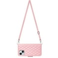 thumbnail image 4 of SaniMore Case for iPhone 14, PU Leather 3D Lattice Stylish for Girls Crossbody Lanyard Flip Kickstand Card Slots Cash Pocket Magnetic Clasp Full Body Protective Shockproof Wallet Shell, Pink, 4 of 9