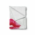 thumbnail image 2 of Kiss Soft Flannel Fleece Throw Blanket, Watercolor Style Woman Lips with Pink Lipstick and Kiss Me Words, Cozy Plush for Indoor and Outdoor Use, 50" x 70", Pale Grey Hot Pink, by Ambesonne, 2 of 6