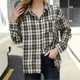 thumbnail image 2 of Plaid Shirts for Women Lightweigt Jackets Lapel Collar Long Sleeve Casual Button Down Shackets with Chest Pocket (L, Coffee), 2 of 6