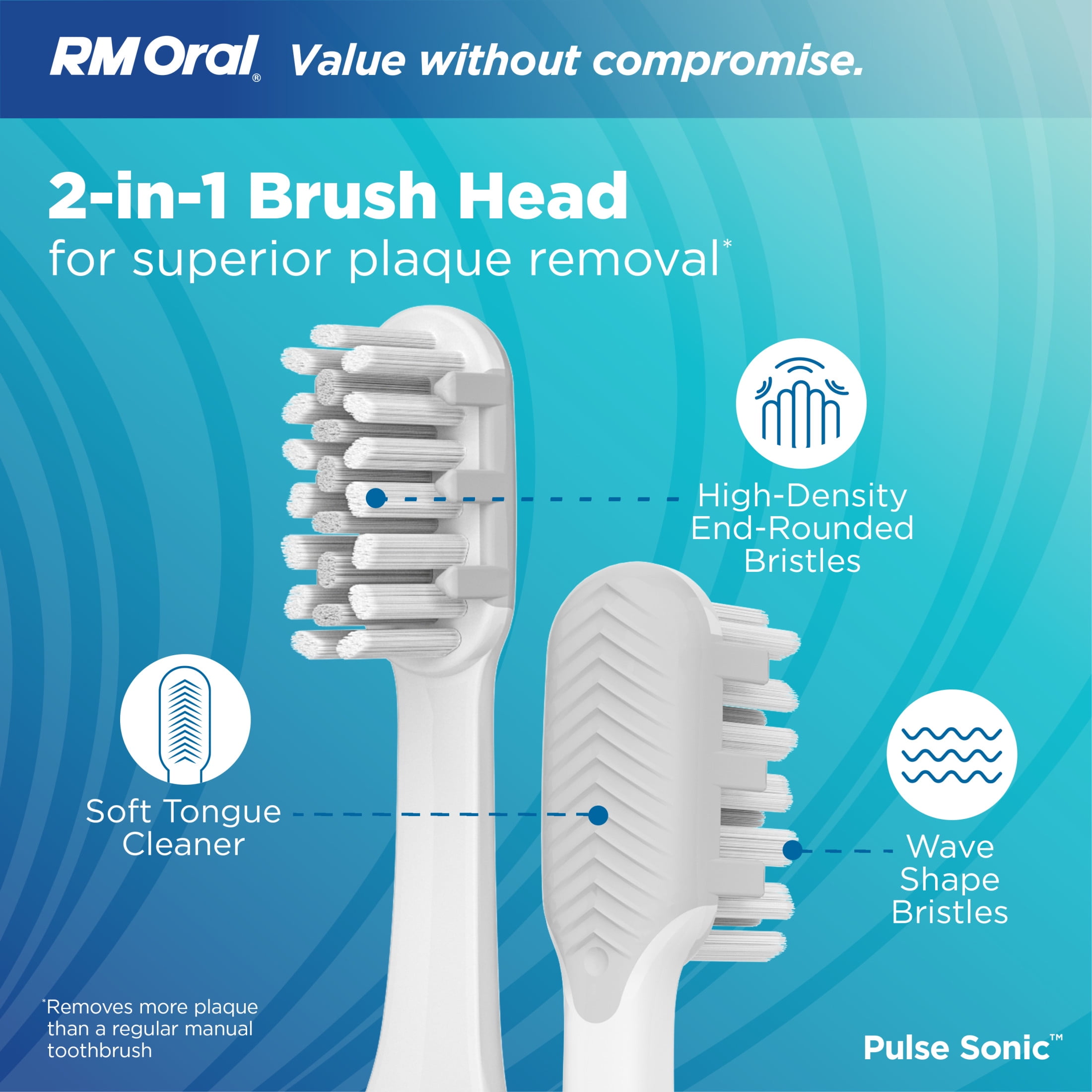 RM ORAL Pulse Sonic Powered Toothbrush, Metal Handle, Case, Soft - Rose-Gold