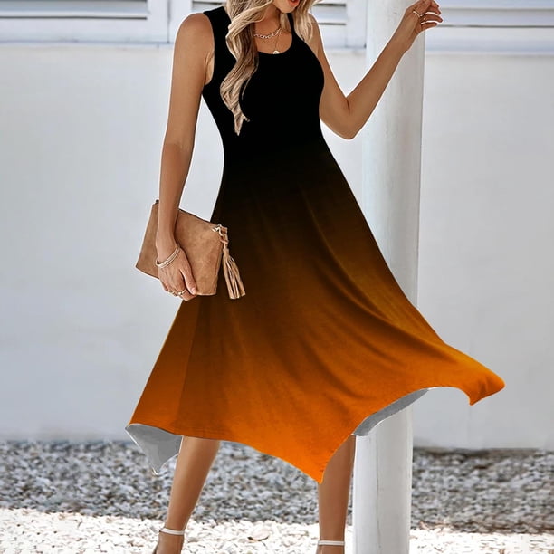orange dresses for ladies Ayolanni Orange Sun Dresses Women Sleeveless Ombre Maxi Dresses Casual Dresses for Ladies 2x